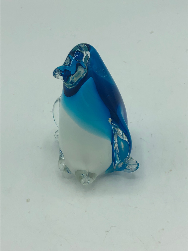 Art glass blue & white penguin