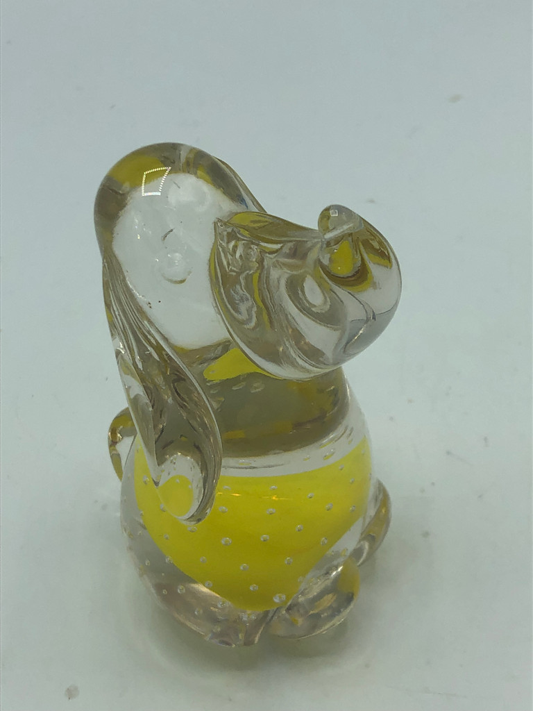 Art glass clear & yellow dog
