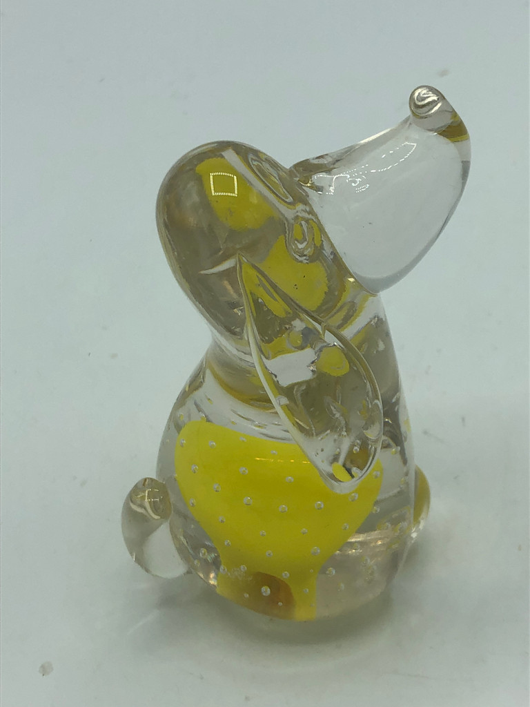 Art glass clear & yellow dog