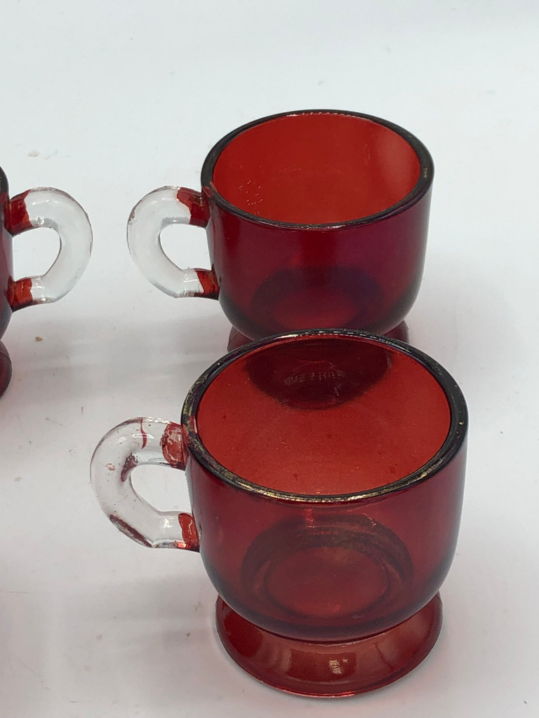 6 Small red glass cups