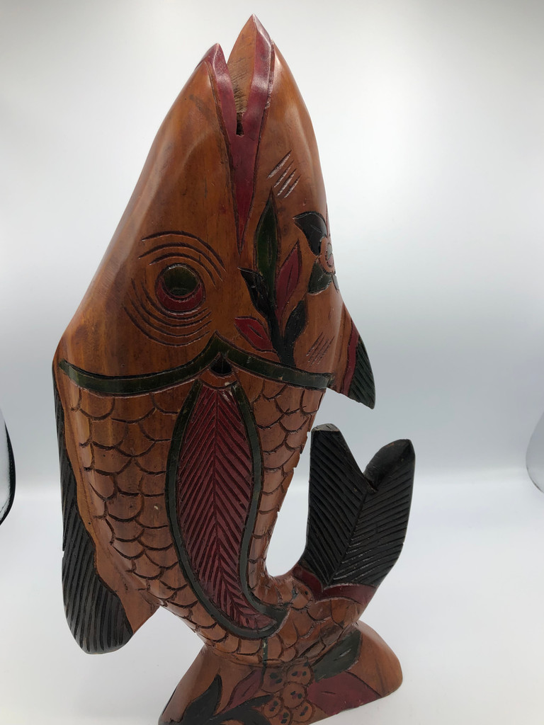 Wood Carving Multicolored Fish Statue
