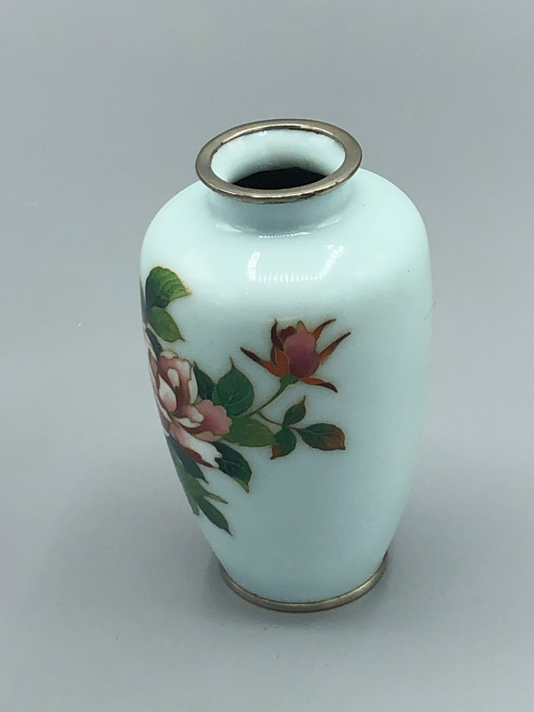 Small light blue Cloisonné Rose Vase