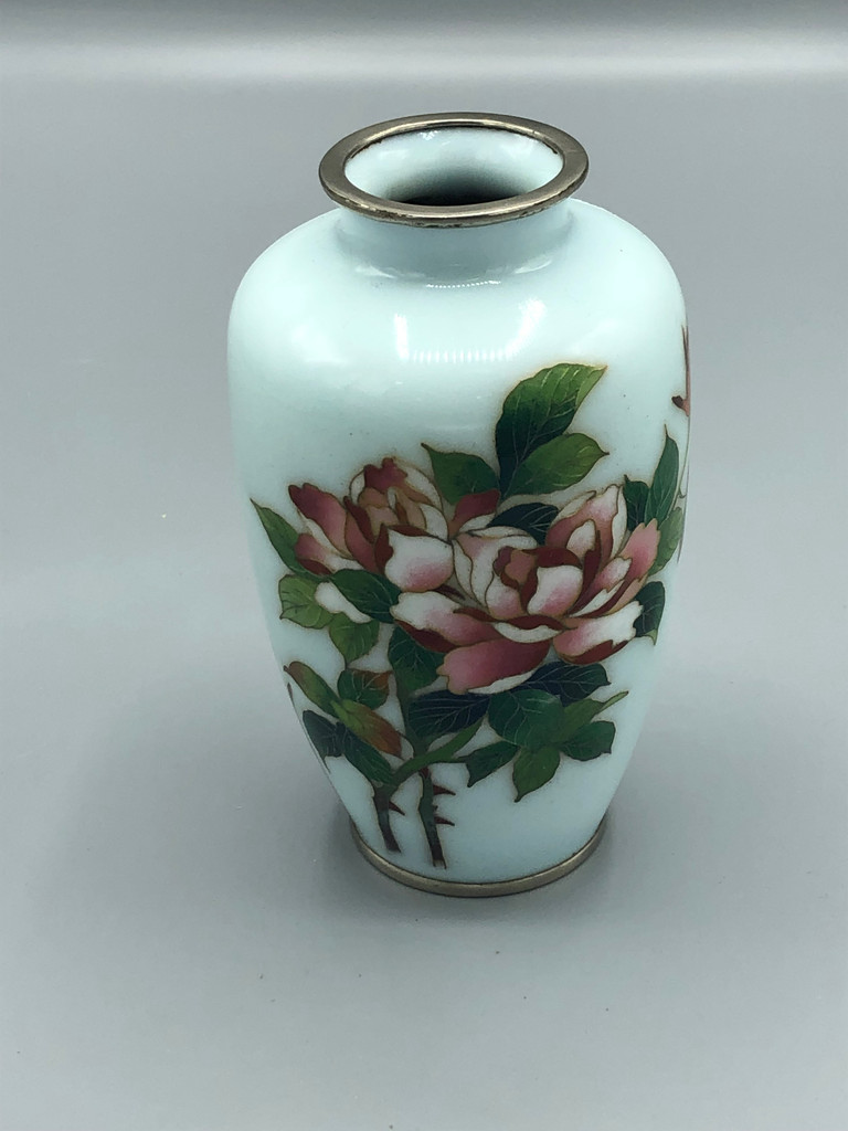 Small light blue Cloisonné Rose Vase