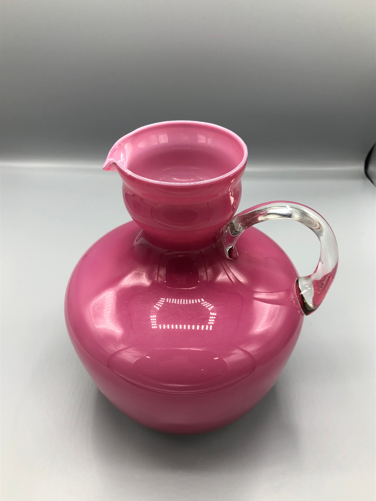 Large pink art glass water pitcher