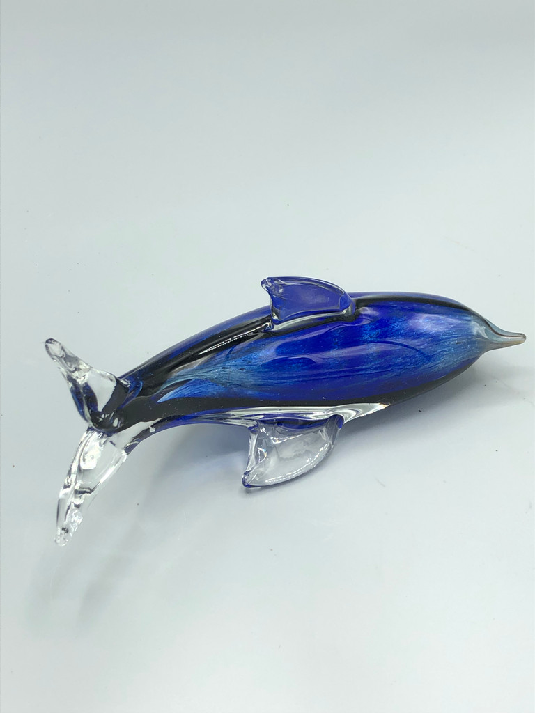 Blue glass dolphine figure