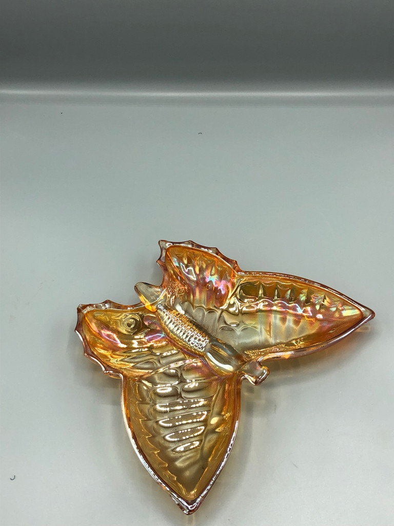 Vintage Iridescent orange butterfly dish