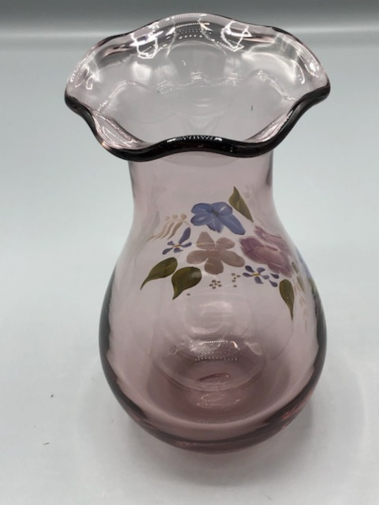 Fenton Amethyst hand painted art glass vase