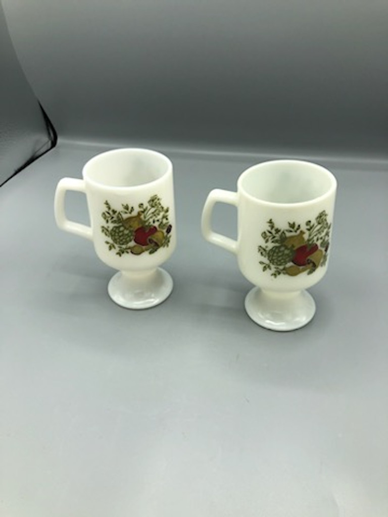 2 piece Milk glass Spice of Life footed mugs