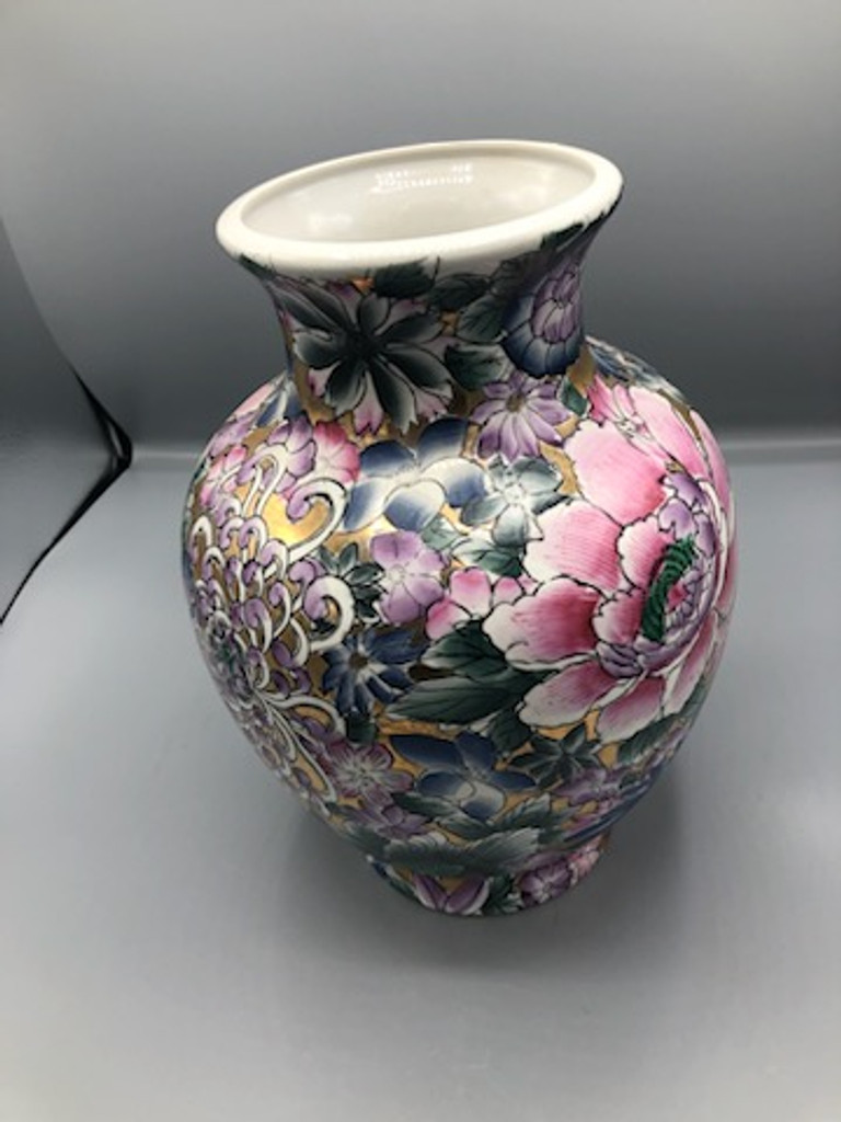 Vintage floral rose gold Chinese vase