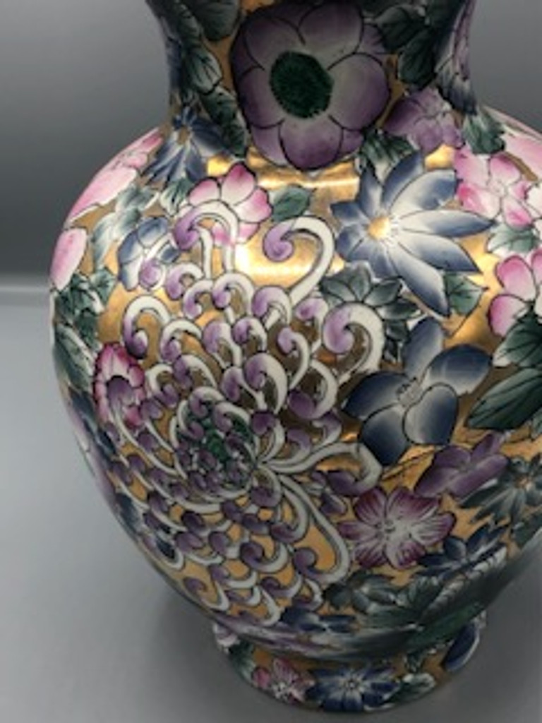 Vintage floral rose gold Chinese vase