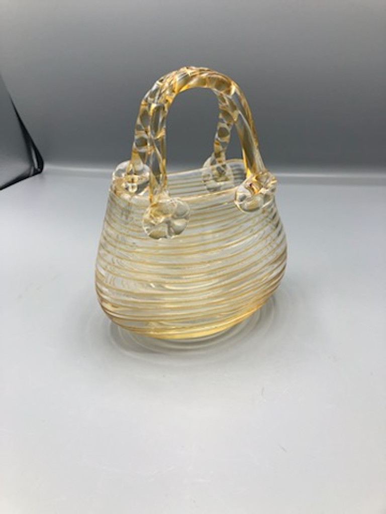 Hand blown amber basket glass vase
