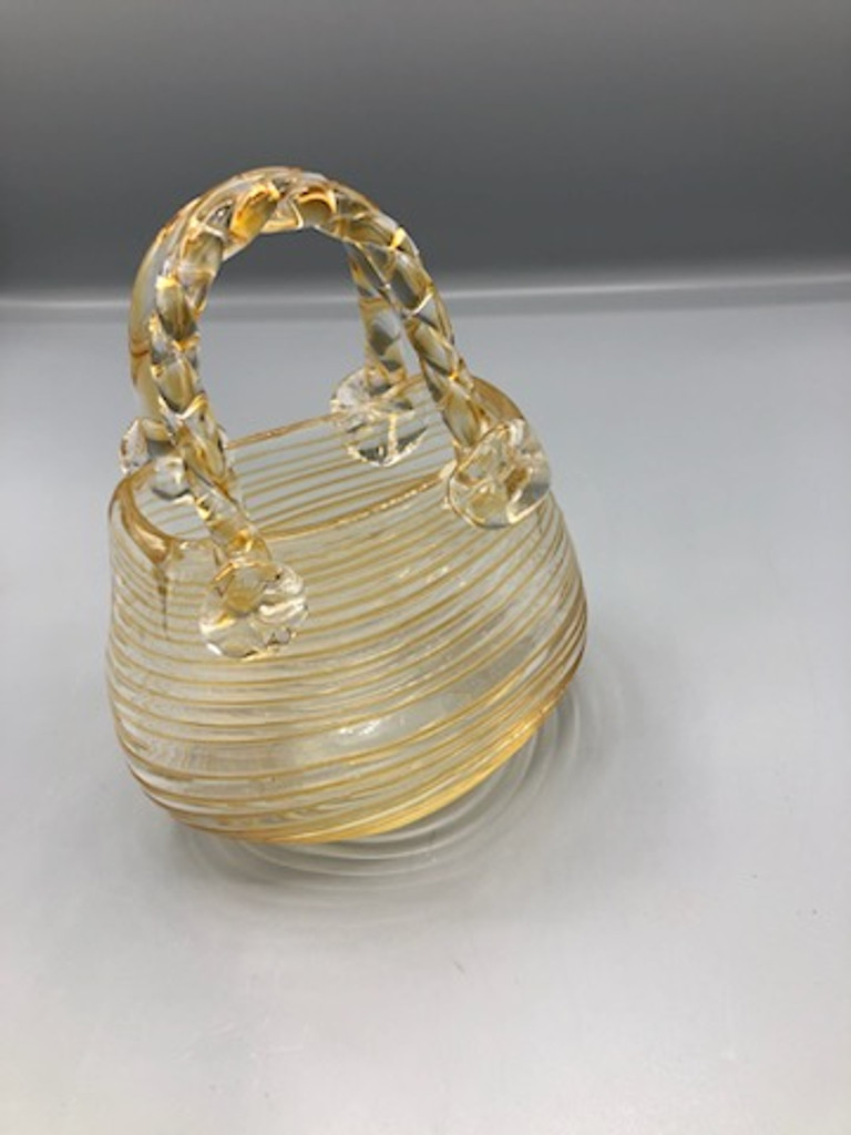 Hand blown amber basket glass vase