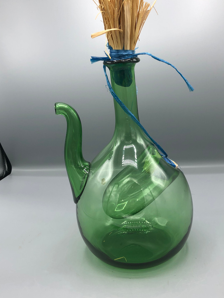 Italian green glass wine decanter jug with ice chamber