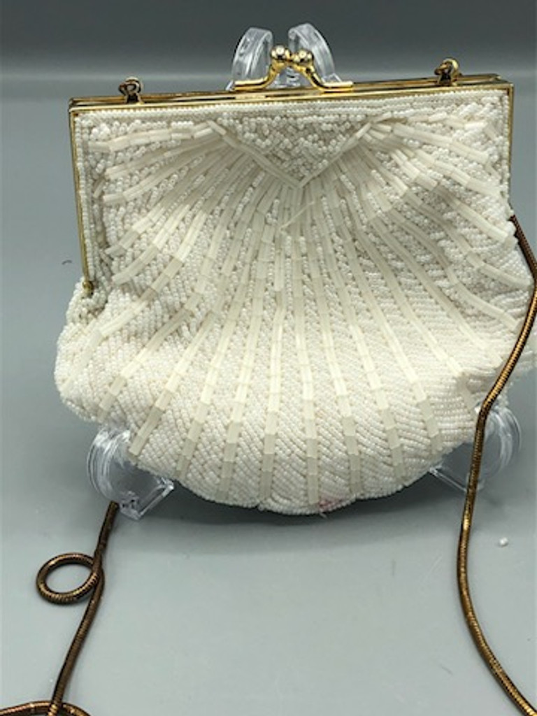Cream beaded evening purse
