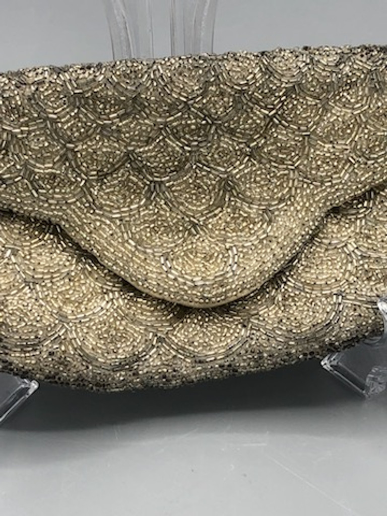 Silver beaded clutch purse