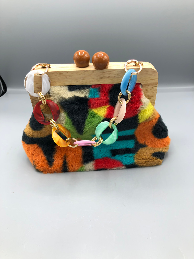 Chain tote wood clip color bag
