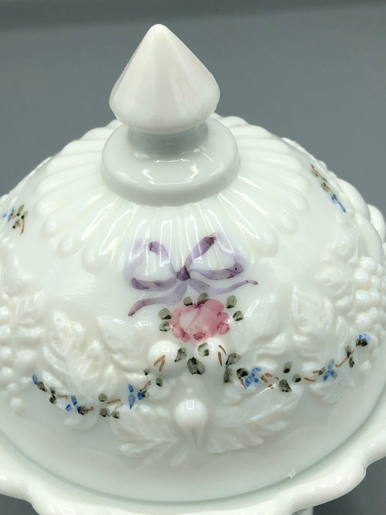 Westmoreland hand painted roses & bows round candy dish