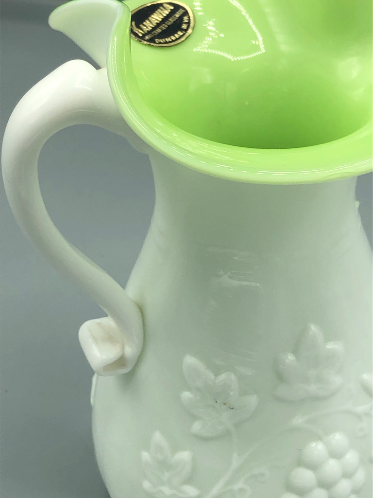 Vintage green interior milk glass pitcher