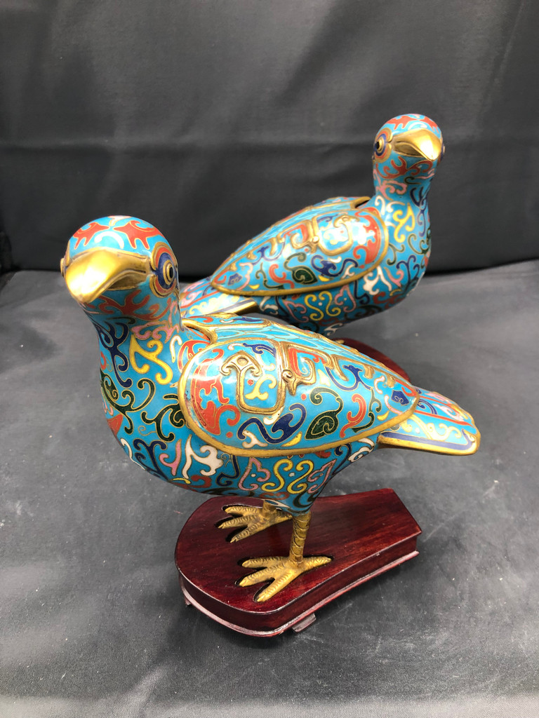 Pair of Cloisonné Crows