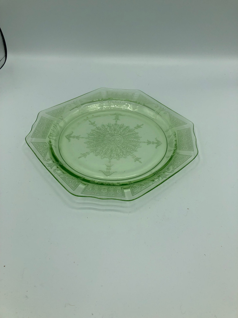 Depression Uranium glass green side plates