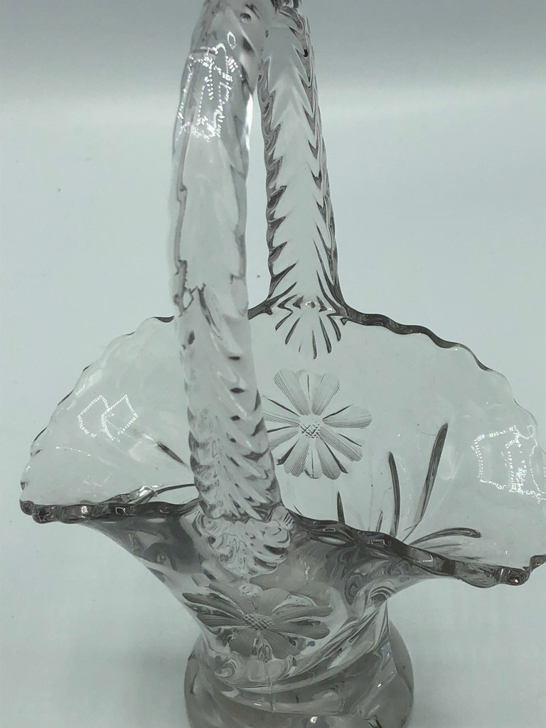 Etched Daisy Glass Basket