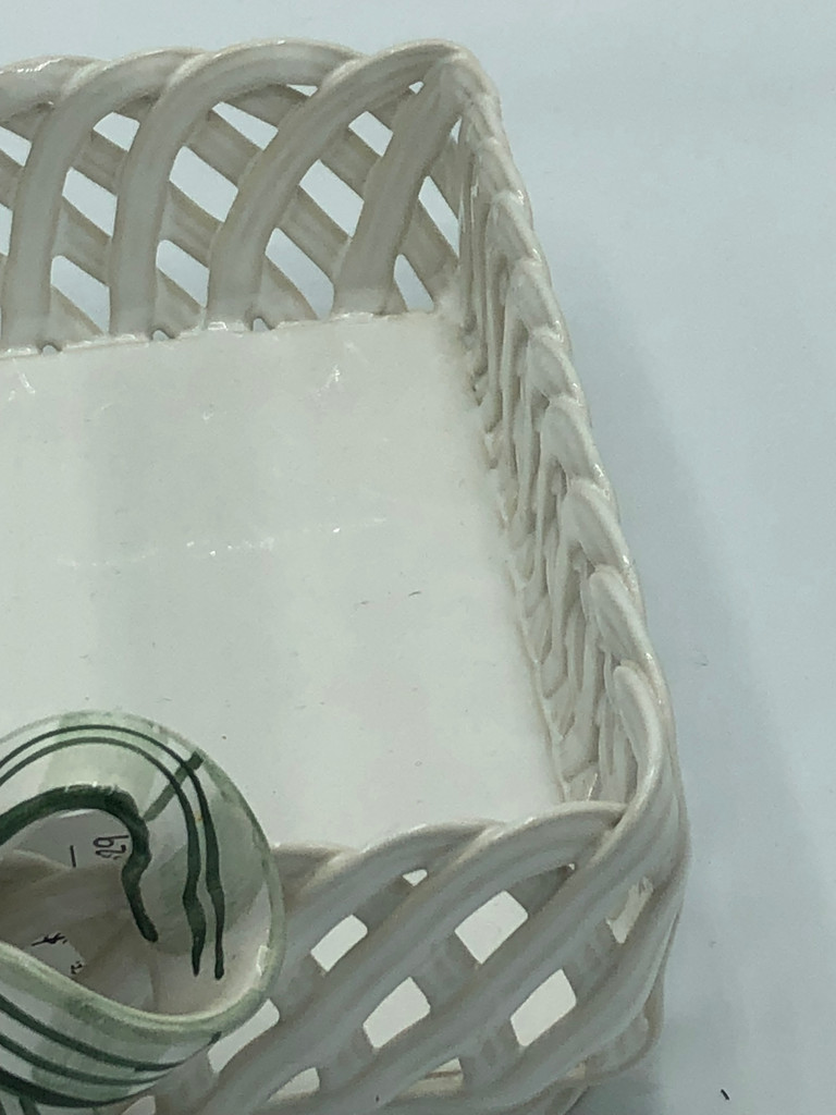 Portuguese White & Green Porcelain Basket