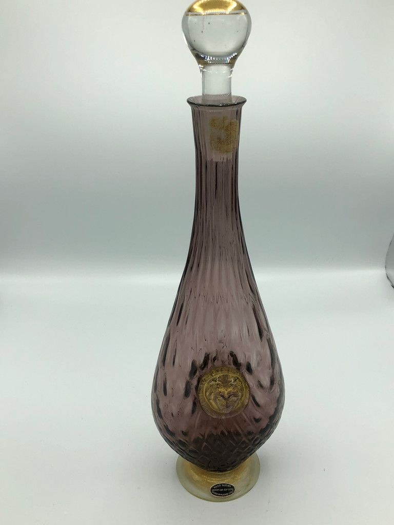 Art glass purple & gold decanter with stopper