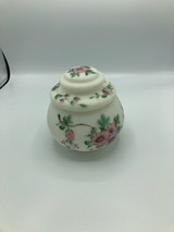 Frosted Glass bowl with pink painted flowers on lid