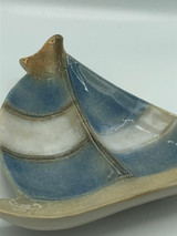 Ceramic Blue, Tan, White Sailboat dish