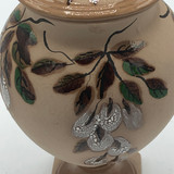 Handmade signed brown & tan vase with lid