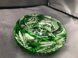 Bohemian Emerald Cut Green Glass Ashtray