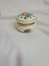 Vintage Round Ceramic Hand Painted Pansies Partylite Trinket Box Hinged Lid