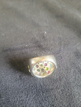 Multi colored stone silver tone ring