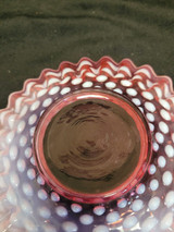 Vtg. Fenton Cranberry Opalescent Hobnail Ruffled Glass Mayonnaise Bowl & Plate