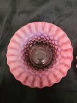 Vtg. Fenton Cranberry Opalescent Hobnail Ruffled Glass Mayonnaise Bowl & Plate