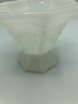 Vintage grape leaf pedestal milk glass