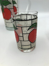 Vintage Stained glass Apple pitcher & 6 juice glasses