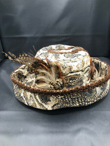 Snake skin print hat with feathers