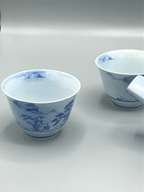 Blue Japanese teapot & 4 cups