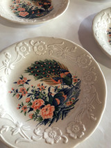 Vintage hand painted Peacock platter with 5 dessert plates