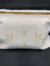Vintage French Beaded White & Gold Trim Bag