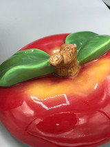 Bright Red Apple with cute worm cookie jar
