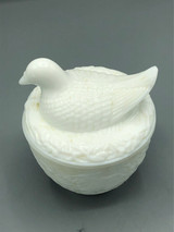 Avon milk glass bird on nest dish