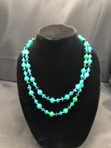 Vintage 2 strand green, blue, gold Necklace