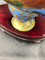 Antique Chinese Cloisonné Blue Duck with Stand