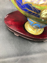 Antique Chinese Cloisonné Blue Duck with Stand