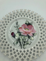 Lefton Vintage  Lattice Pink flower plate