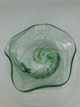 Handblown Green & White Wavy Glass Bowl