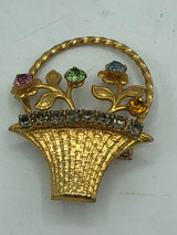 Gold Flared flower basket with multi color stones