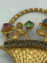 Gold Flared flower basket with multi color stones